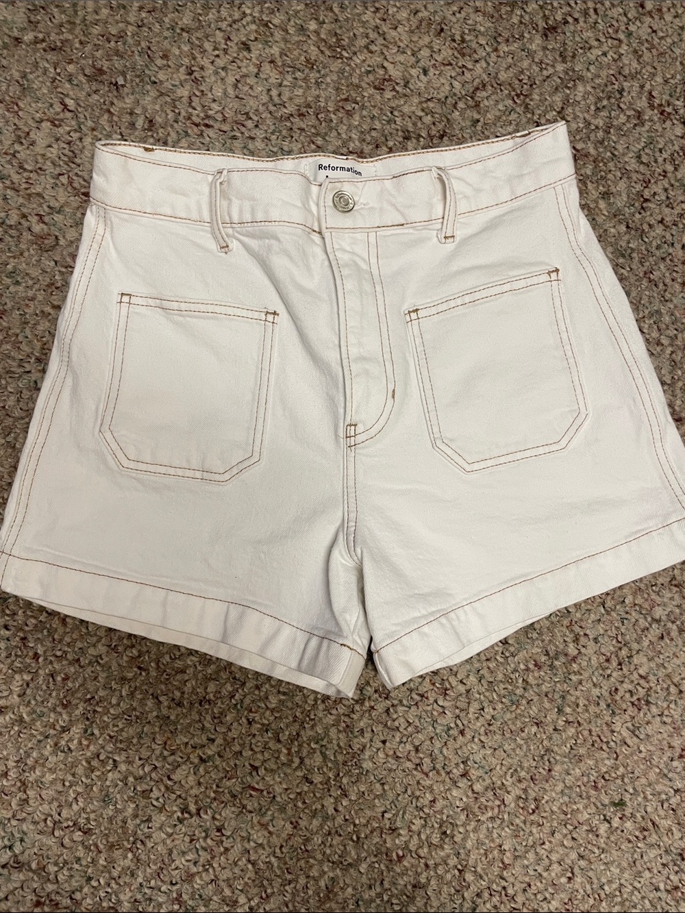 Reformation white Alyssa High-Waist Patch Pocket Shorts